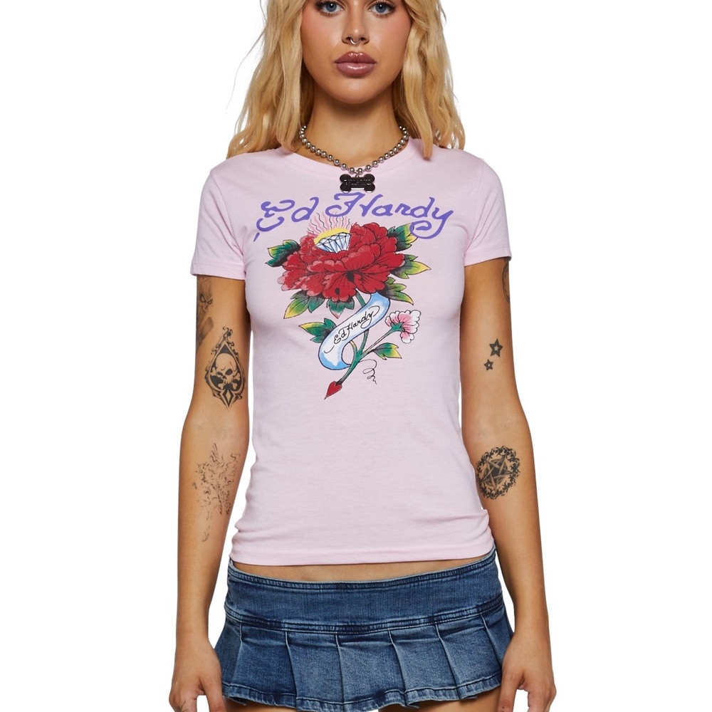 Ed Hardy Women's Light Pink Floral Tee
